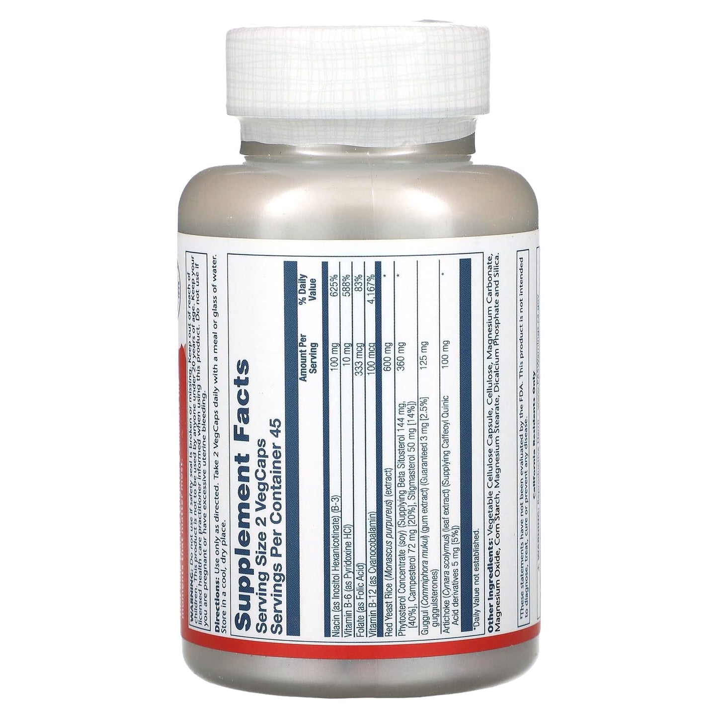 Solaray CardioComplete dietary supplement bottle showing red yeast rice ingredients label