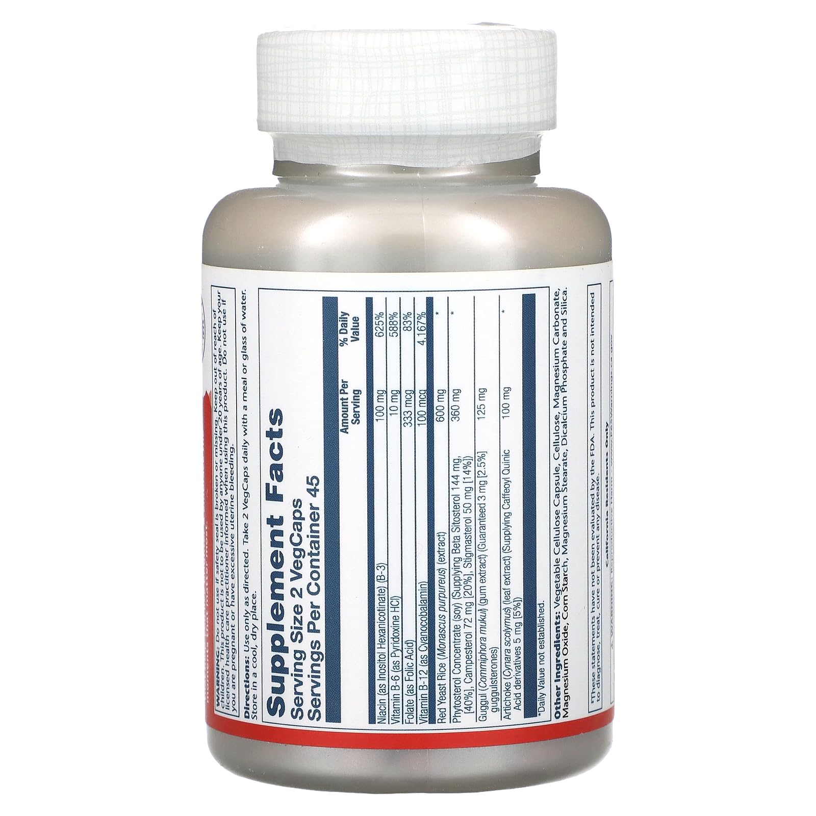 Solaray CardioComplete dietary supplement bottle showing red yeast rice ingredients label