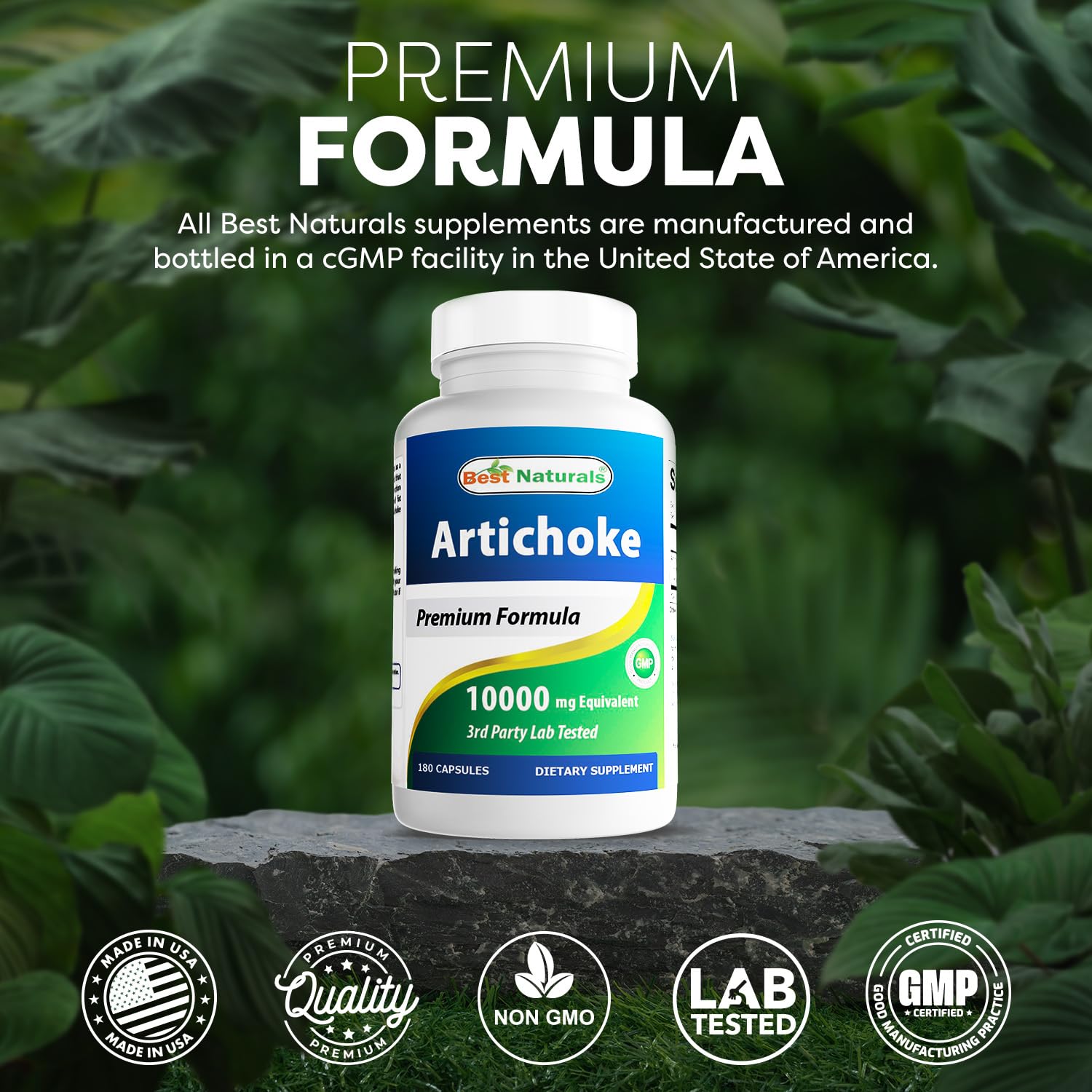 Best Naturals herbal liver tonic supplement bottle showing manufacturing quality labels.