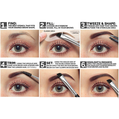 Aesthetica cosmetics travel friendly mirrored brow palette with highlighter and concealer.