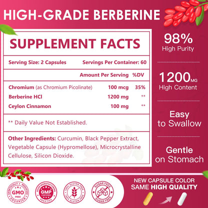 Nature Target Berberine Hcl 1200mg supplement label details