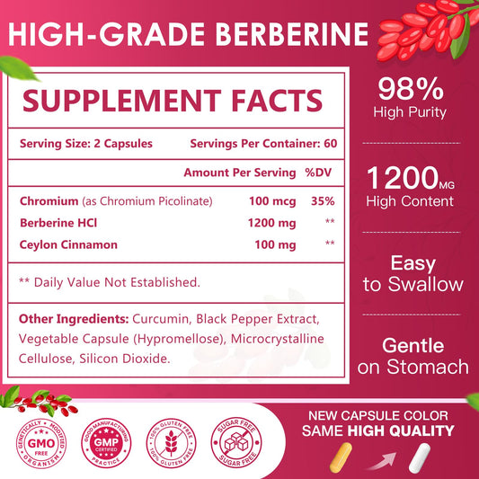 Nature Target Berberine Hcl 1200mg supplement label details