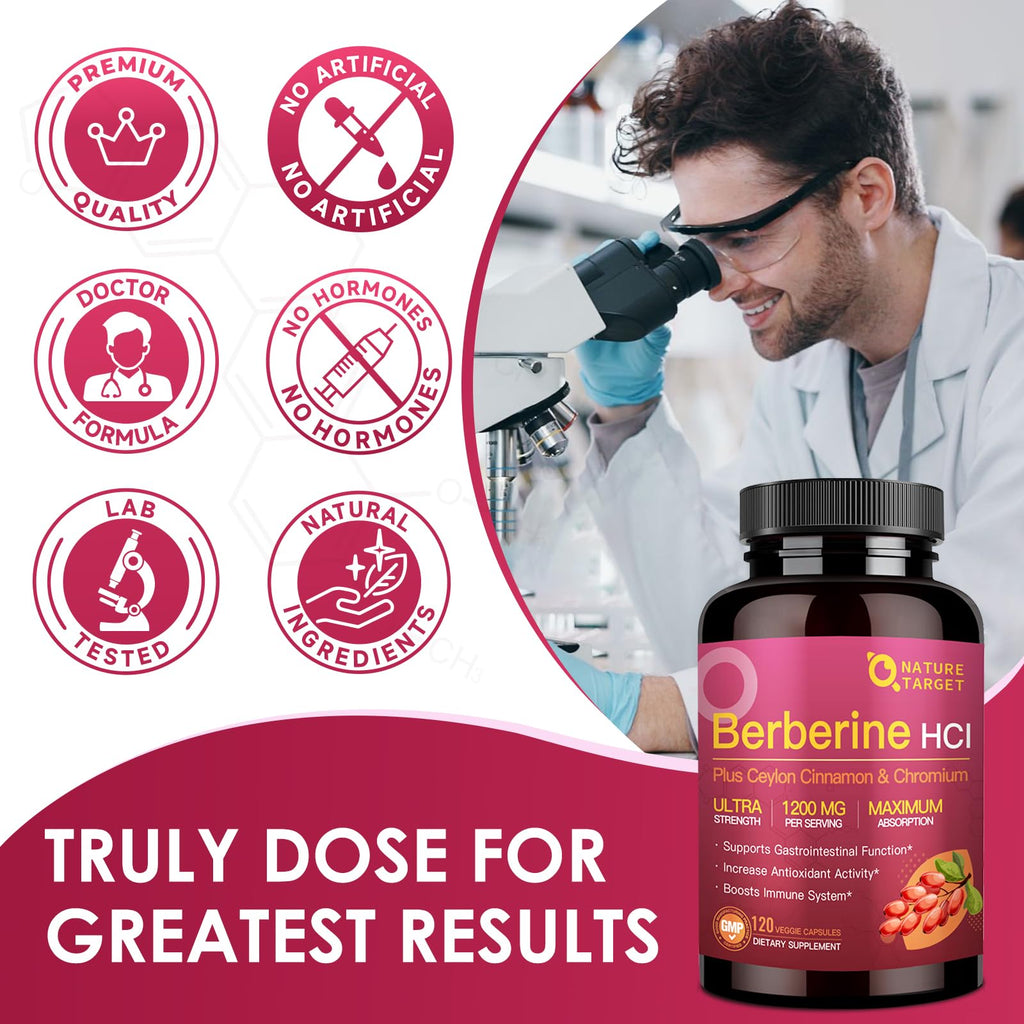 Nature Target Berberine Hcl 1200mg bottle in lifestyle setting