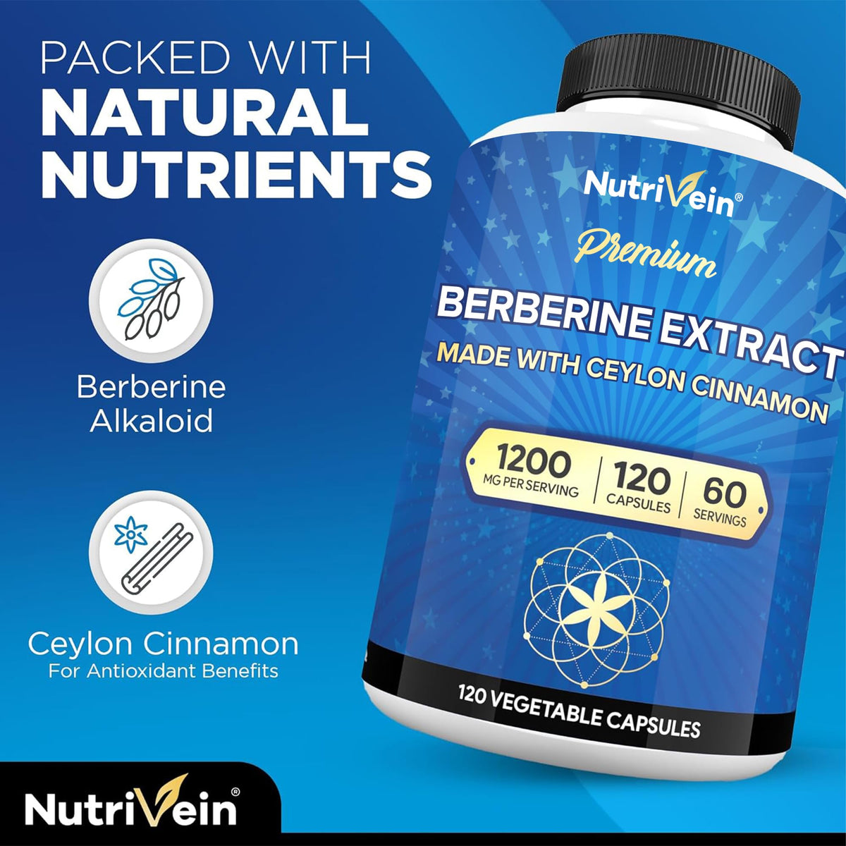 Authentic Nutrivein Berberine 1200mg vegetable capsules packaging