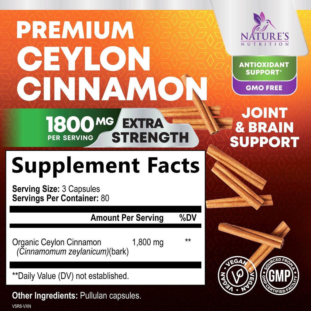Nature's Nutrition Ceylon Cinnamon capsules label details