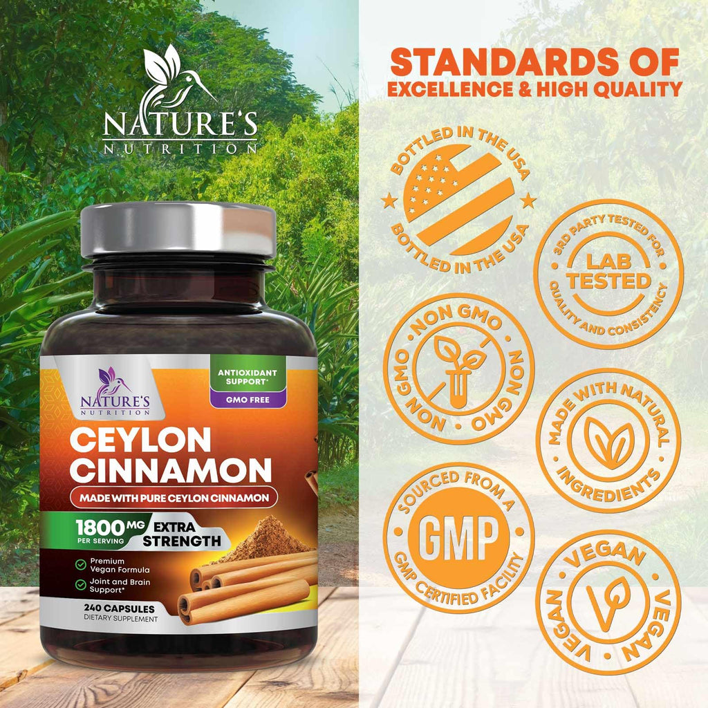 Organic Ceylon Cinnamon dietary supplement capsules bottle side view