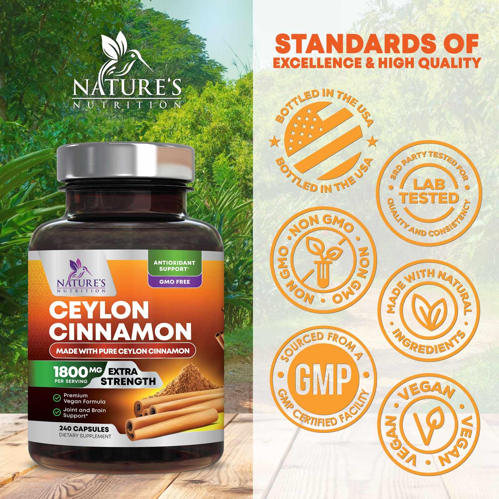 Organic Ceylon Cinnamon dietary supplement capsules bottle side view