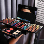 Miss Rose 190 Colors Makeup Kit showcasing the close-up texture of matte and shimmer pressed powders.
