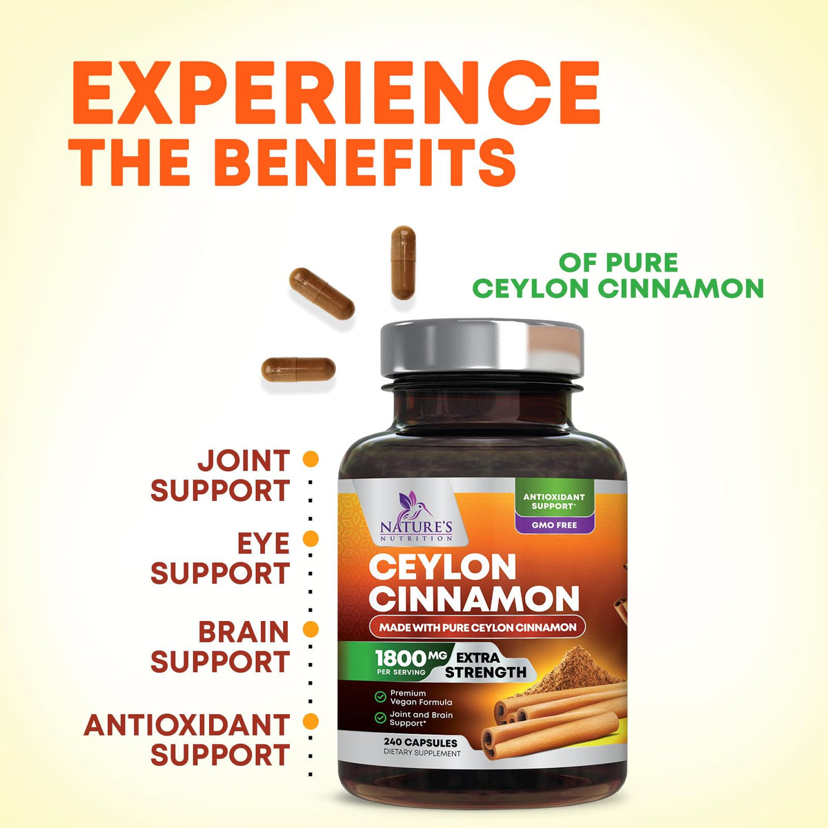 Nature's Nutrition high potency cinnamon supplement packaging