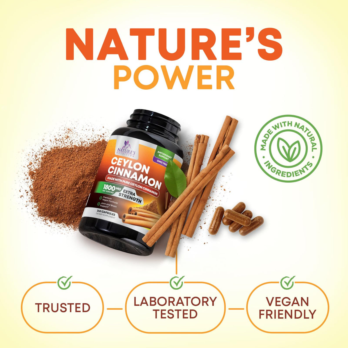 Authentic USA imported Nature's Nutrition Ceylon Cinnamon bottle