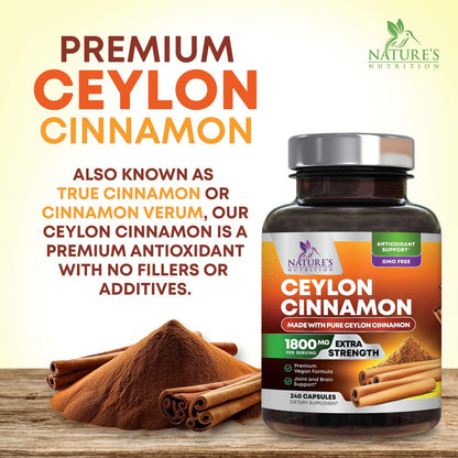 240 count bottle of Nature's Nutrition organic cinnamon capsules