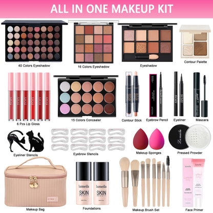 Peenice cosmetic gift set with lipsticks and makeup brushes organized neatly