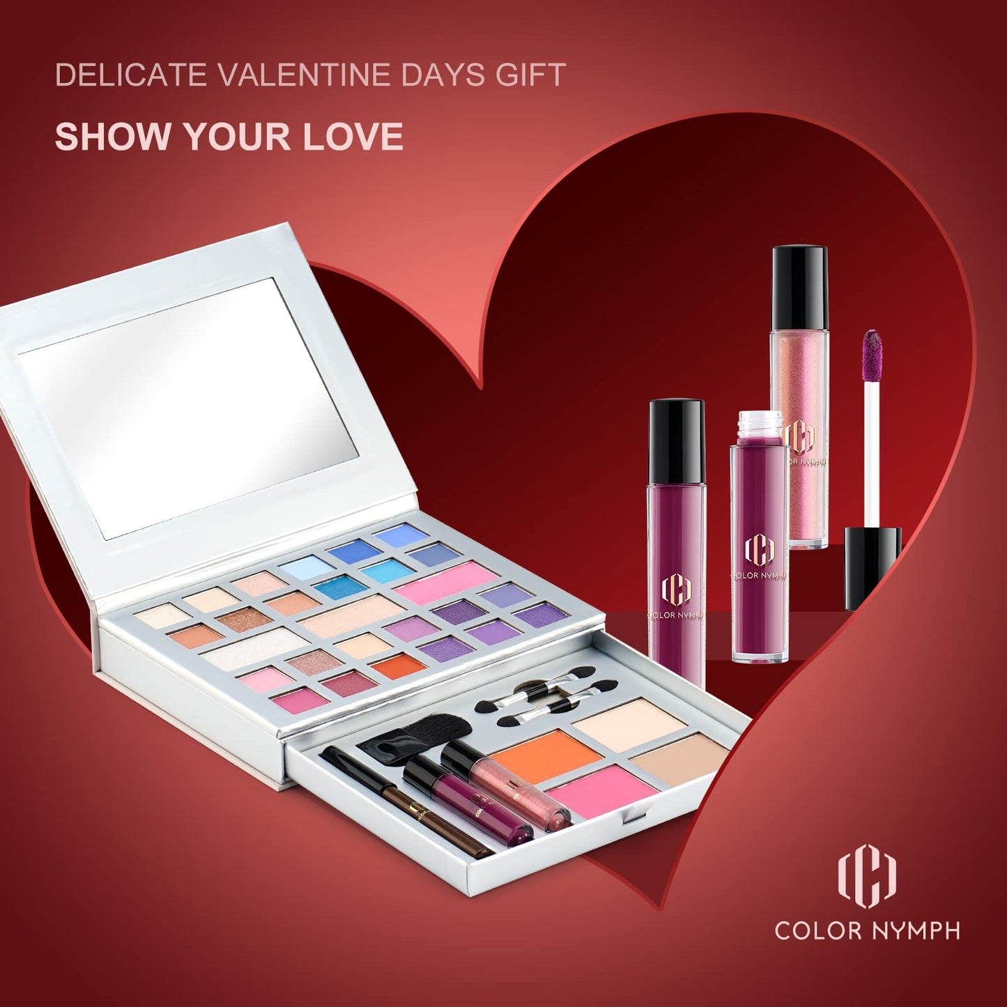 Color Nymph travel friendly makeup set packaging illustrating the authentic imported gift box design.