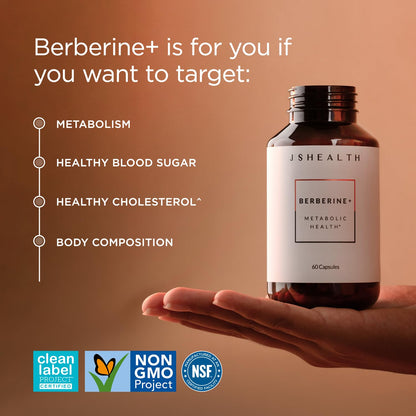 Close up of JSHealth Berberine+ ingredients label
