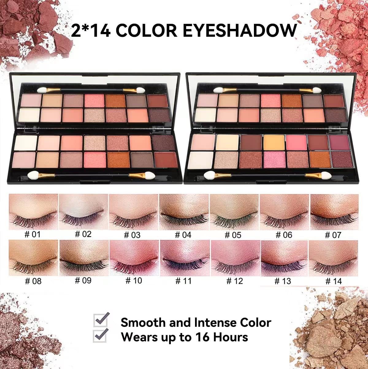 Karuizi makeup kit eyeshadow palettes open revealing the twenty eight matte and shimmer color shades