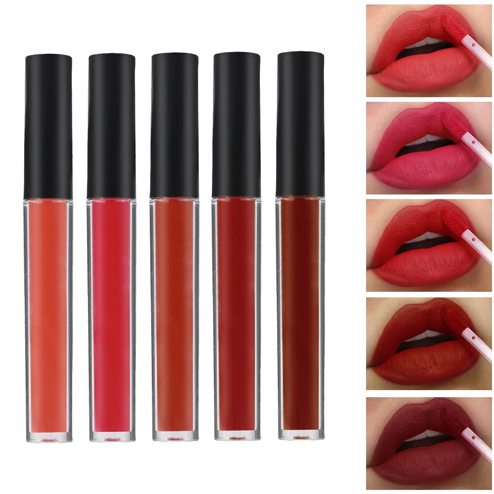 Close up view of the five Karuizi lip gloss sets and liquid foundation included in the vanity kit