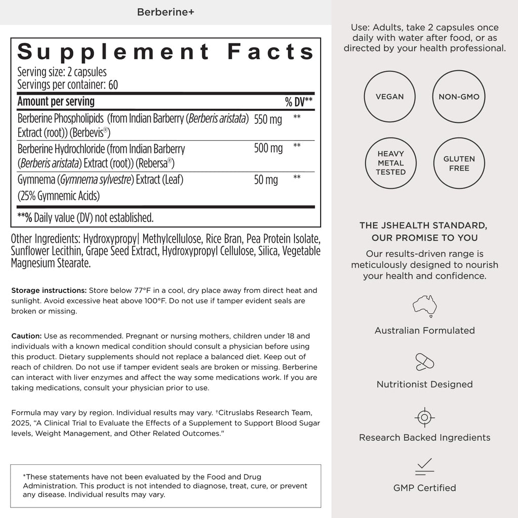 JSHealth Berberine+ premium health supplement for blood sugar