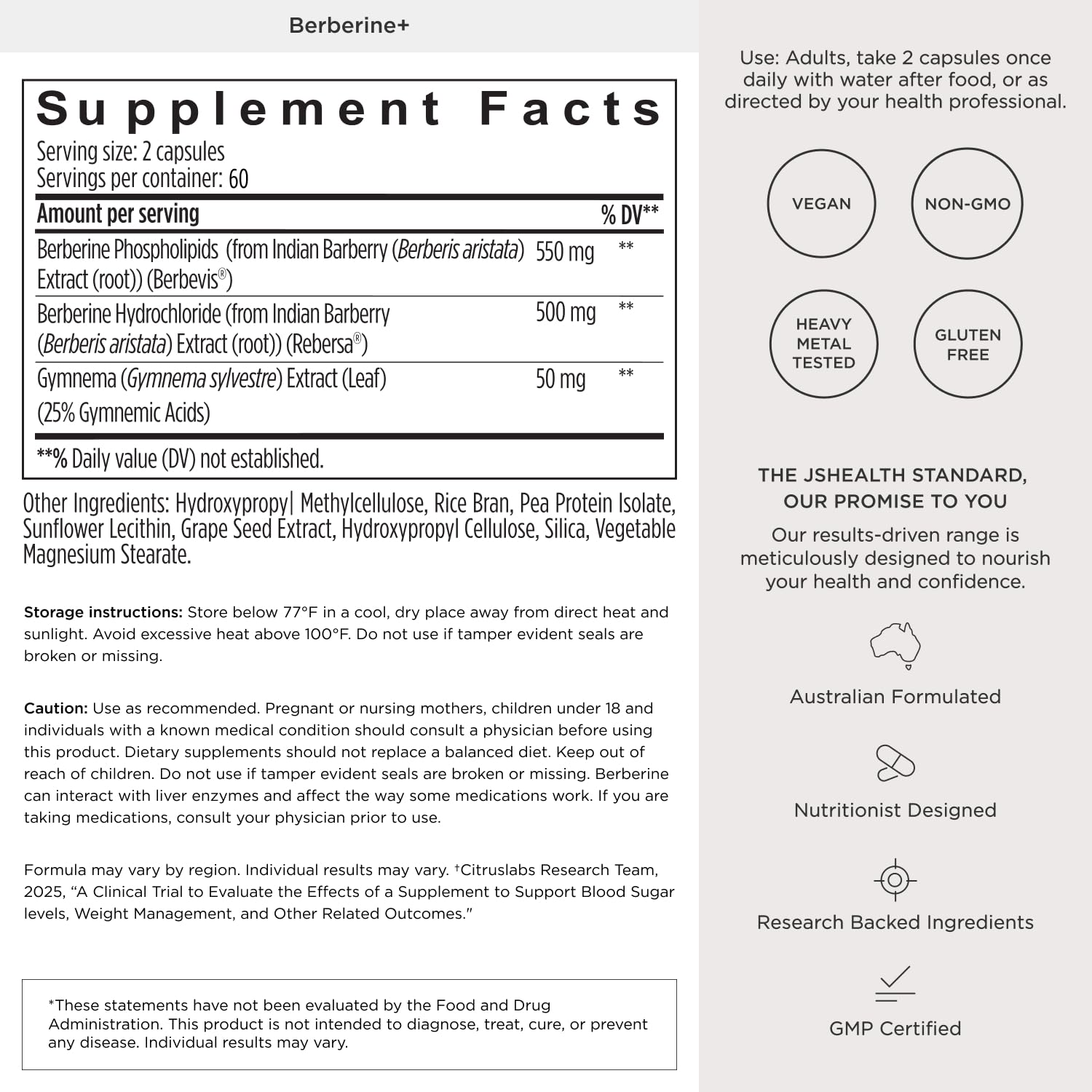 JSHealth Berberine+ premium health supplement for blood sugar