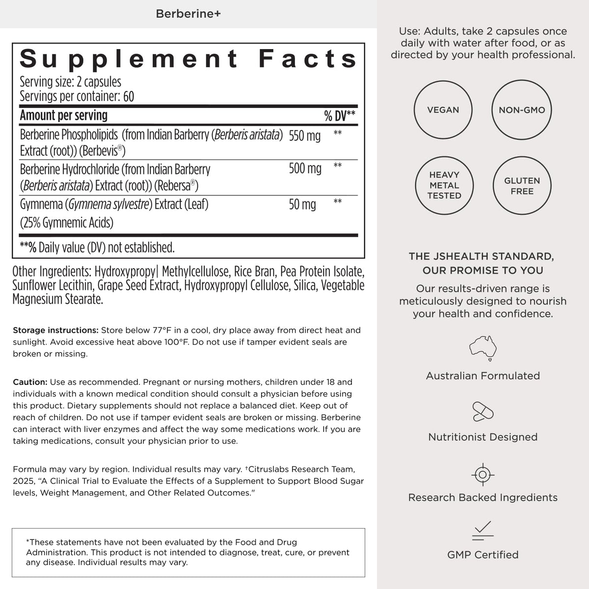 JSHealth Berberine+ premium health supplement for blood sugar