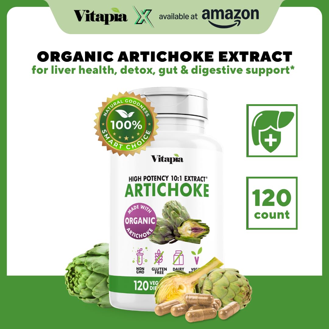 Vitapia Artichoke Leaf herbal supplement side label displaying ten to one extract concentration details