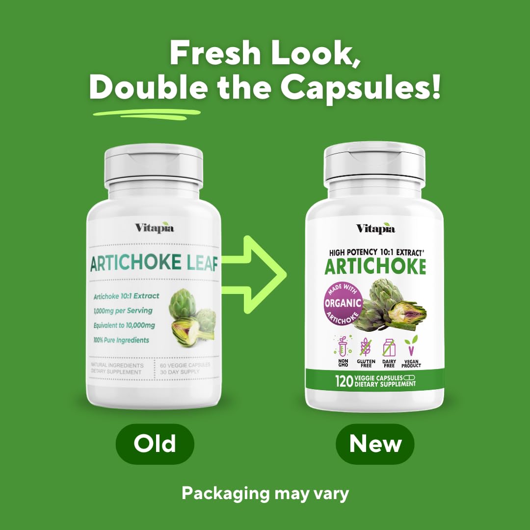 Vitapia Organic Artichoke non-GMO gluten-free capsule supplement container sitting on a clean surface