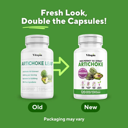 Vitapia Organic Artichoke non-GMO gluten-free capsule supplement container sitting on a clean surface
