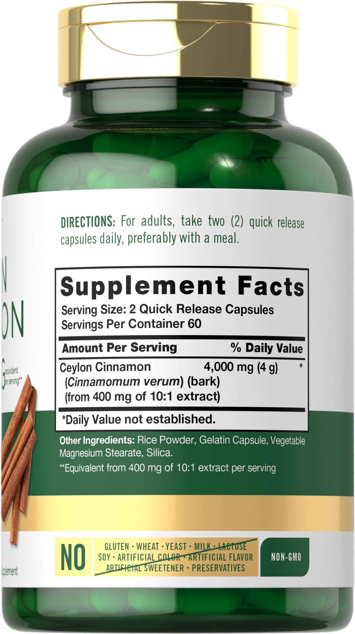 Carlyle Ceylon Cinnamon herbal supplement label details