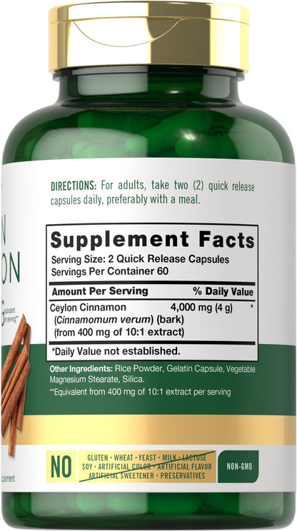 Carlyle Ceylon Cinnamon herbal supplement label details