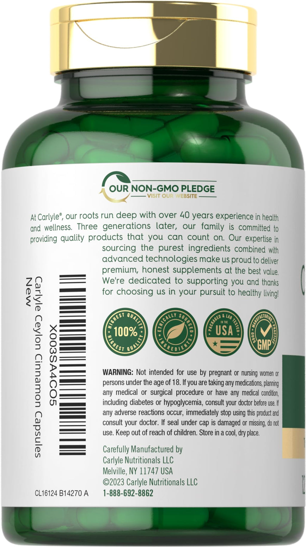 Close up of Carlyle Ceylon cinnamon capsules