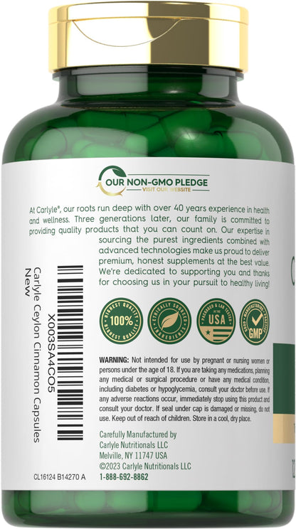 Close up of Carlyle Ceylon cinnamon capsules