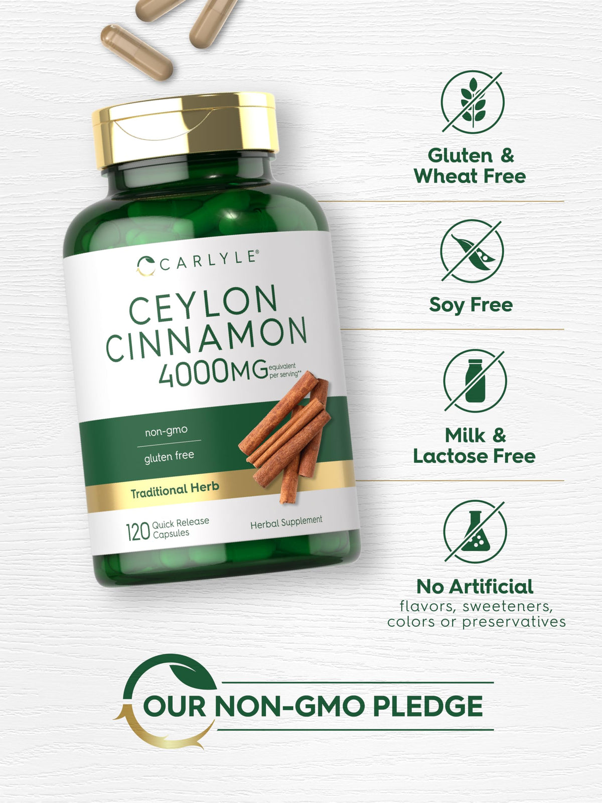Nutritional facts panel for Carlyle Ceylon Cinnamon supplement