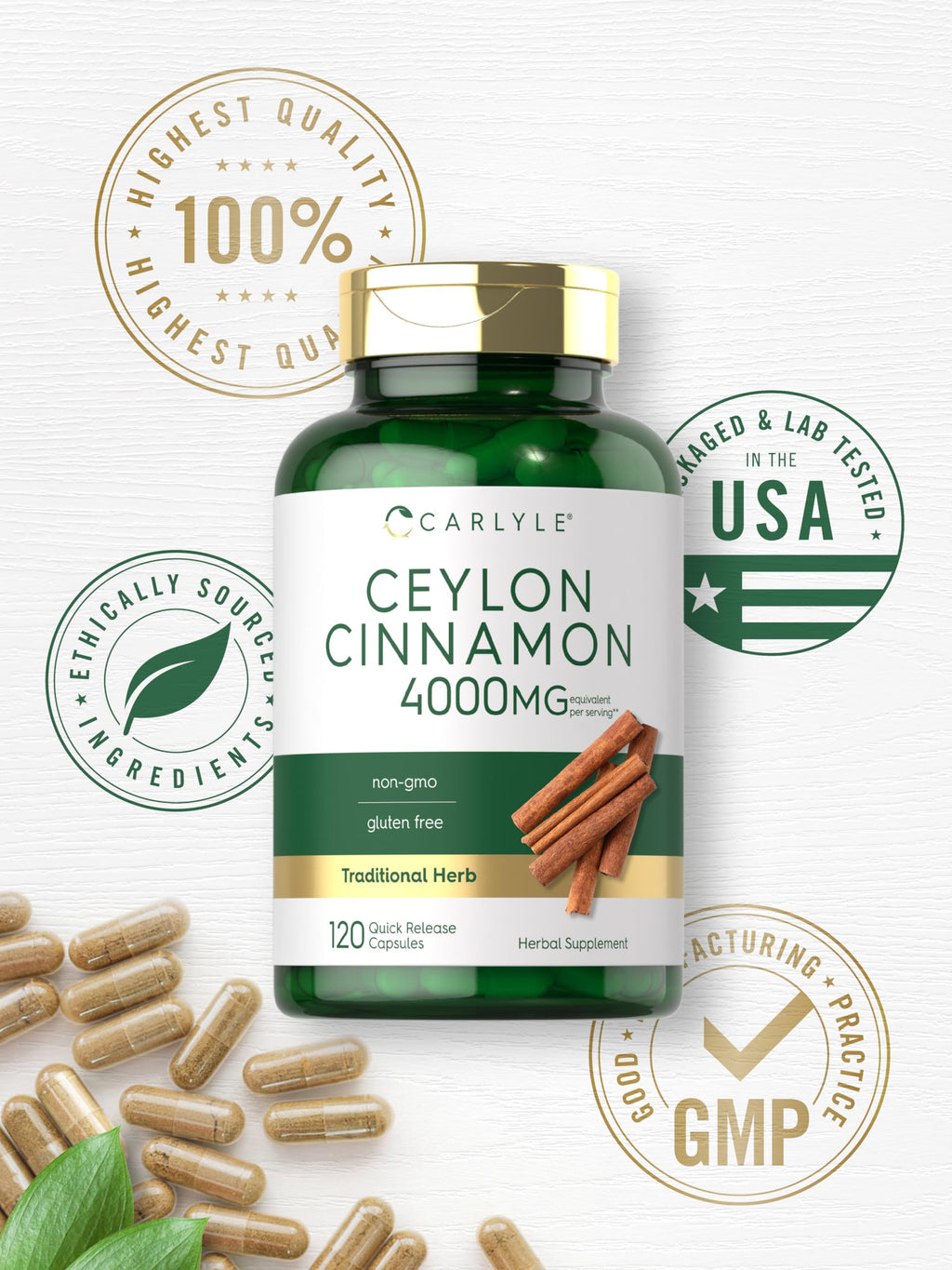 Carlyle Ceylon Cinnamon non-GMO and gluten-free seal