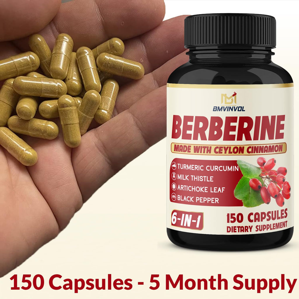 Side view of Bmvinvol Berberine 150 capsule bottle
