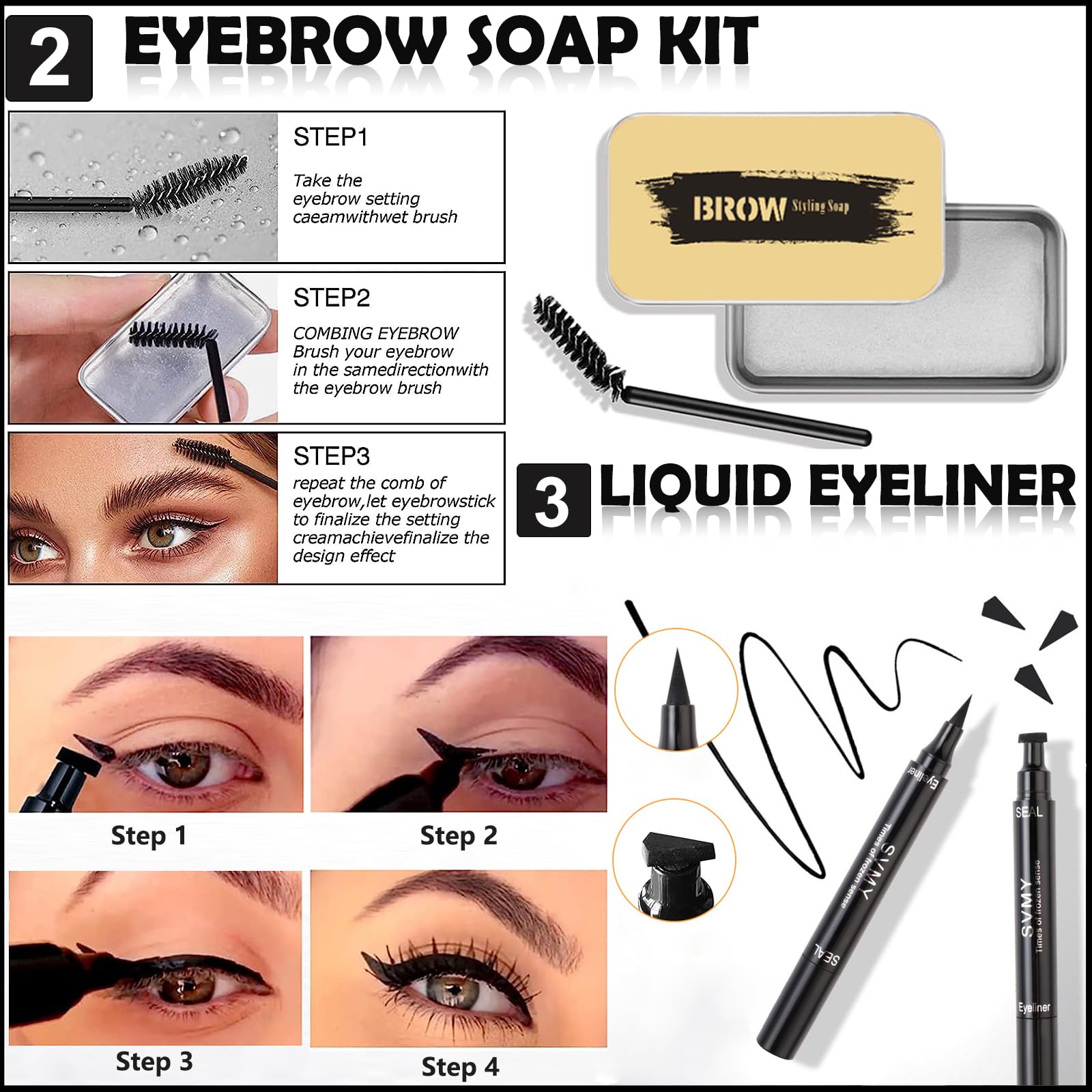 Qiong full face cosmetics kit showing liquid foundation shades and lip colors with blending brushes