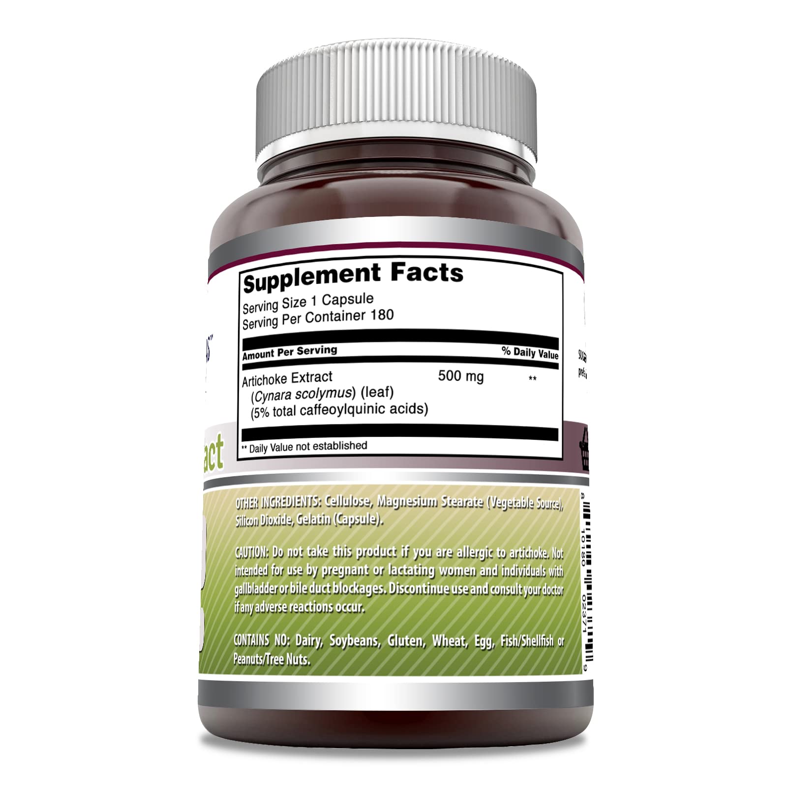 Amazing Nutrition Artichoke Extract dietary supplement supplement facts panel detailing ingredients.