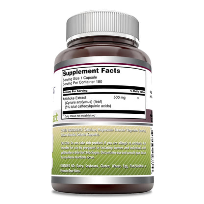Amazing Nutrition Artichoke Extract dietary supplement supplement facts panel detailing ingredients.
