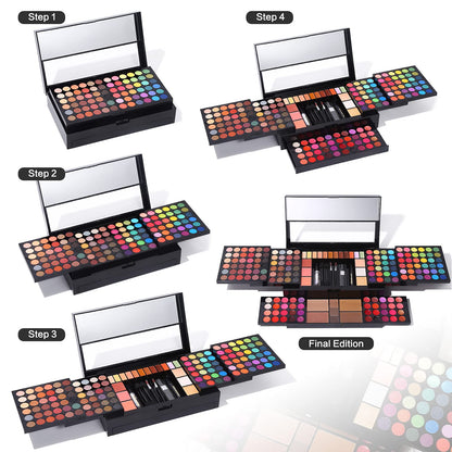 Charmcode professional makeup gift set demonstrating the retractable tiered design for easy storage