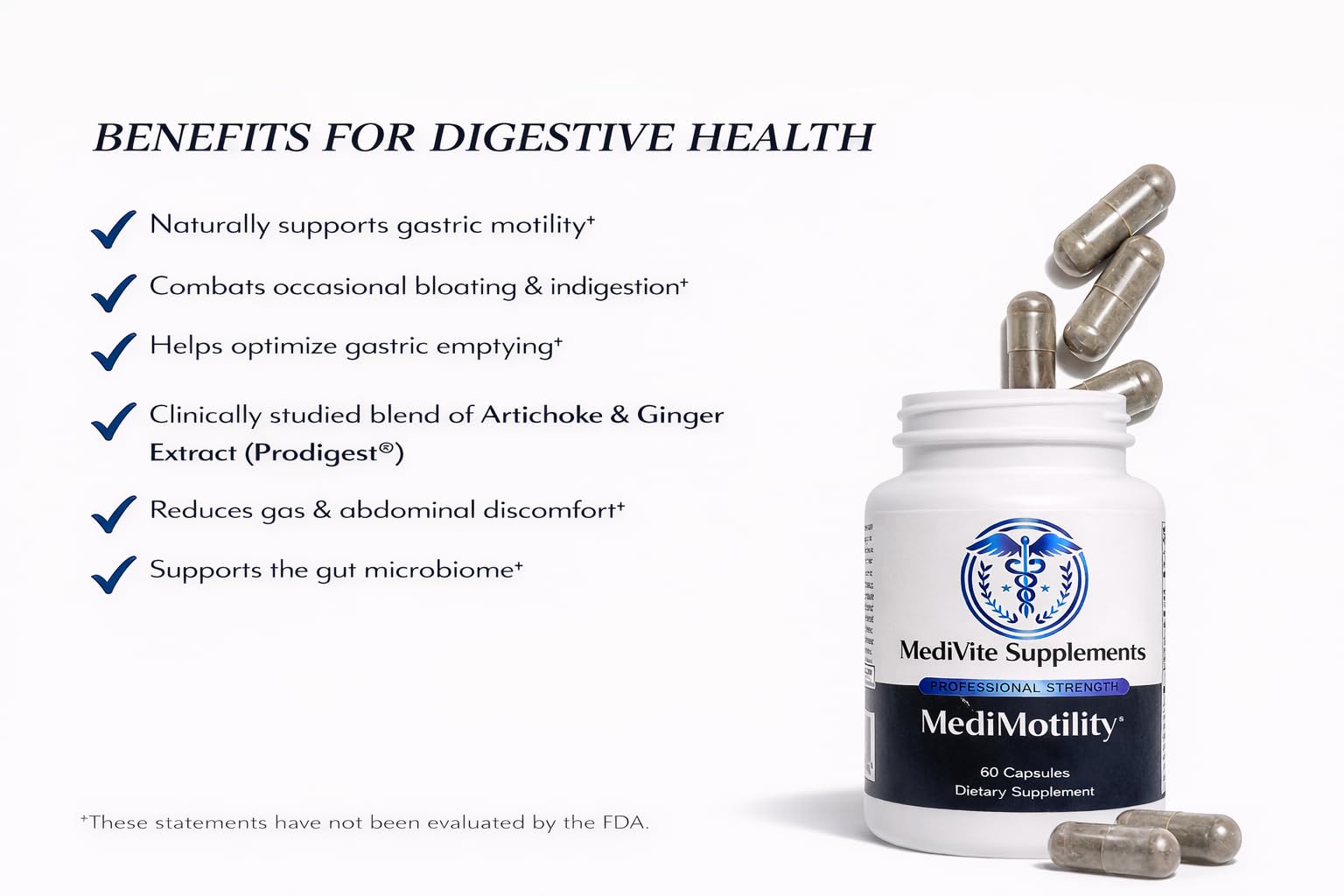 Physician-approved gut health supplement bottle for bloating and gas relief.