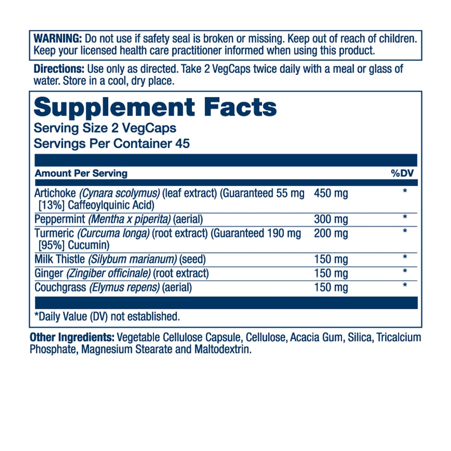Solaray Gallbladder Support supplement facts label showing ingredients like artichoke and milk thistle.