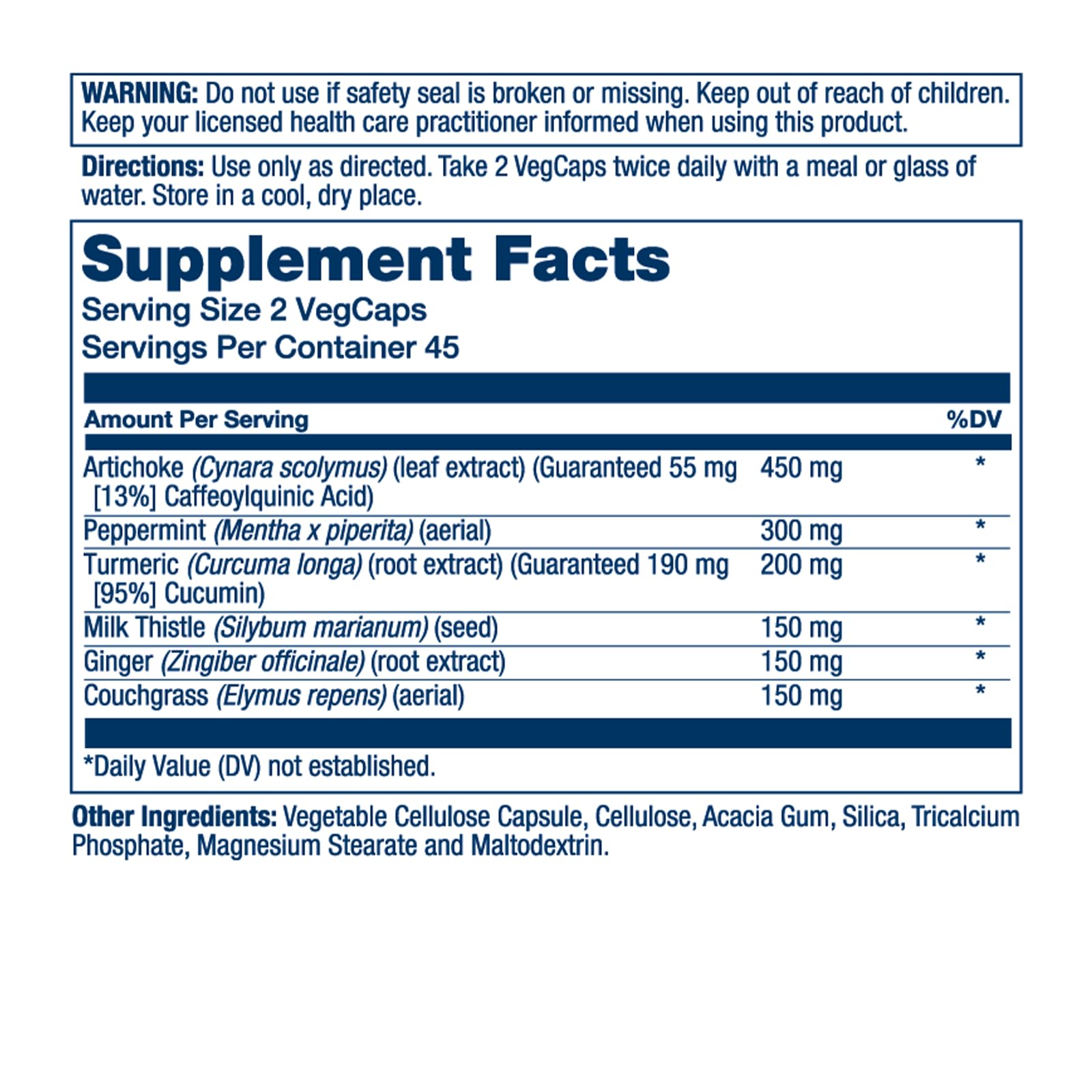 Solaray Gallbladder Support supplement facts label showing ingredients like artichoke and milk thistle.