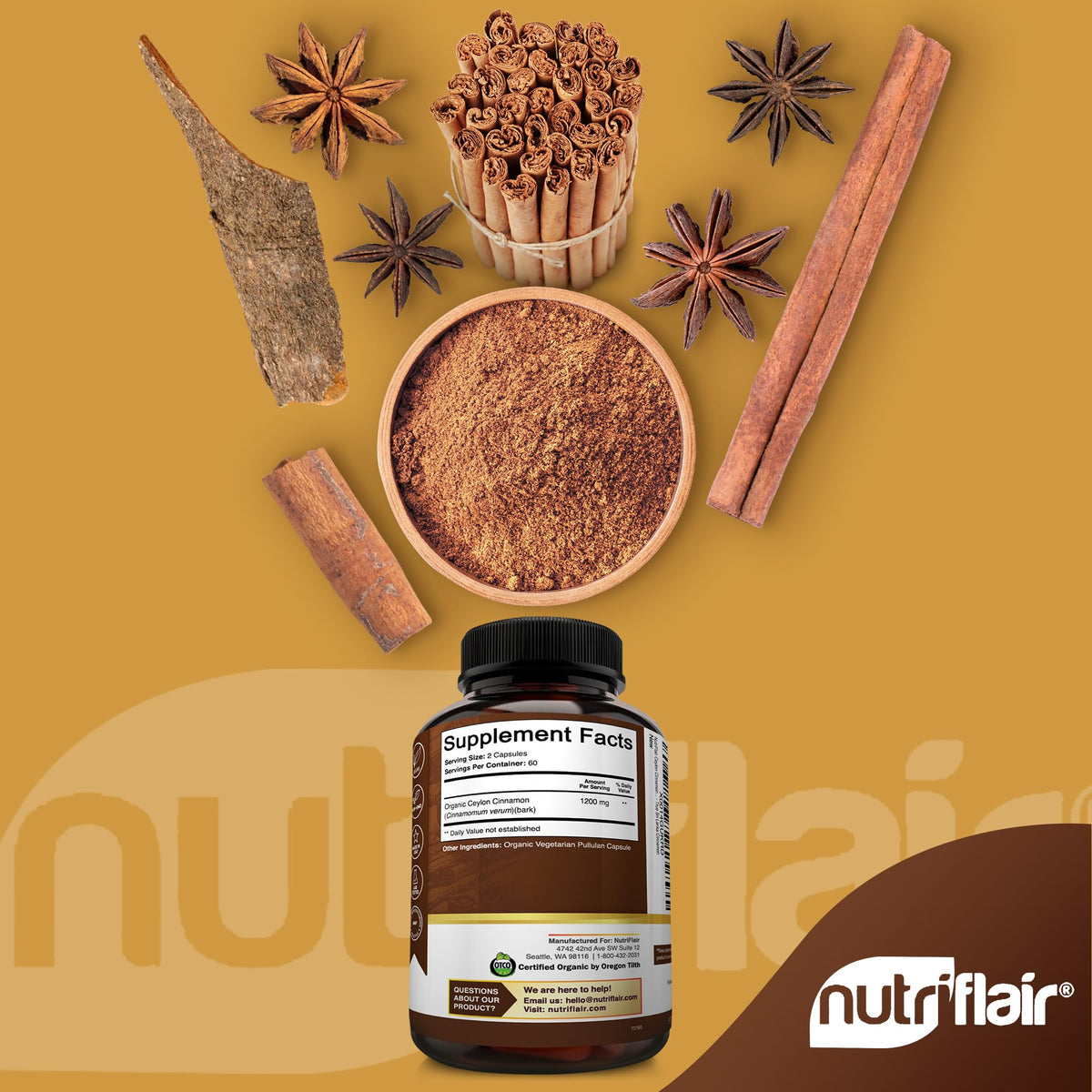NutriFlair Ceylon Cinnamon label showing 1200mg dosage