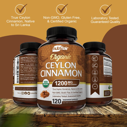 Side profile of NutriFlair Ceylon Cinnamon capsule bottle