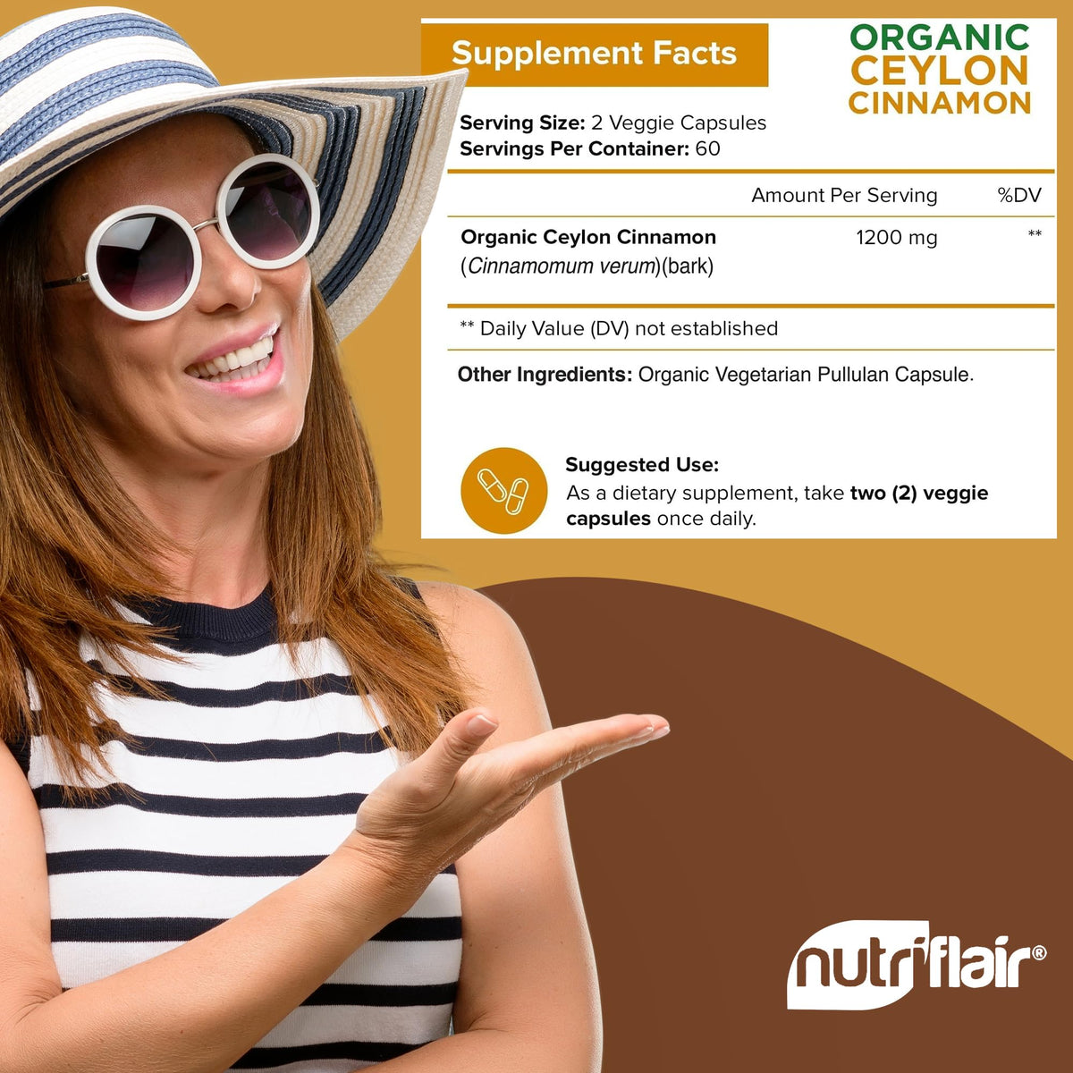 NutriFlair cinnamon supplement nutritional facts label