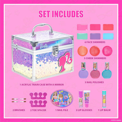 Close-up of the non-toxic bubble gum scented peelable nail polishes from the Barbie beauty set.