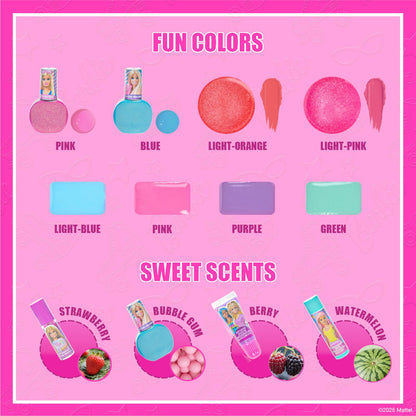 The travel-friendly reusable silver acrylic train case with handle for girls pretend play cosmetics.