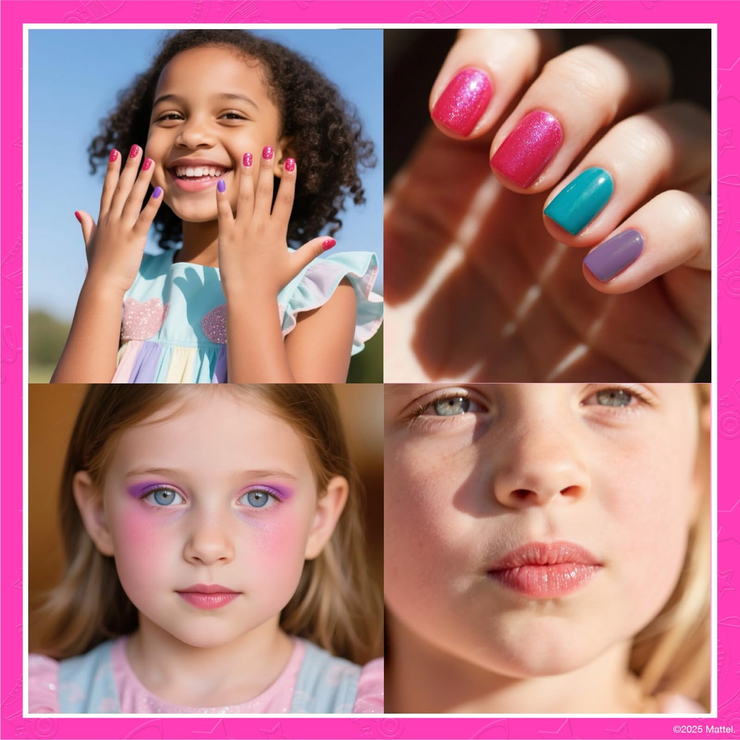 Child-safe non-toxic play makeup collection packaging for girls aged three years and older.