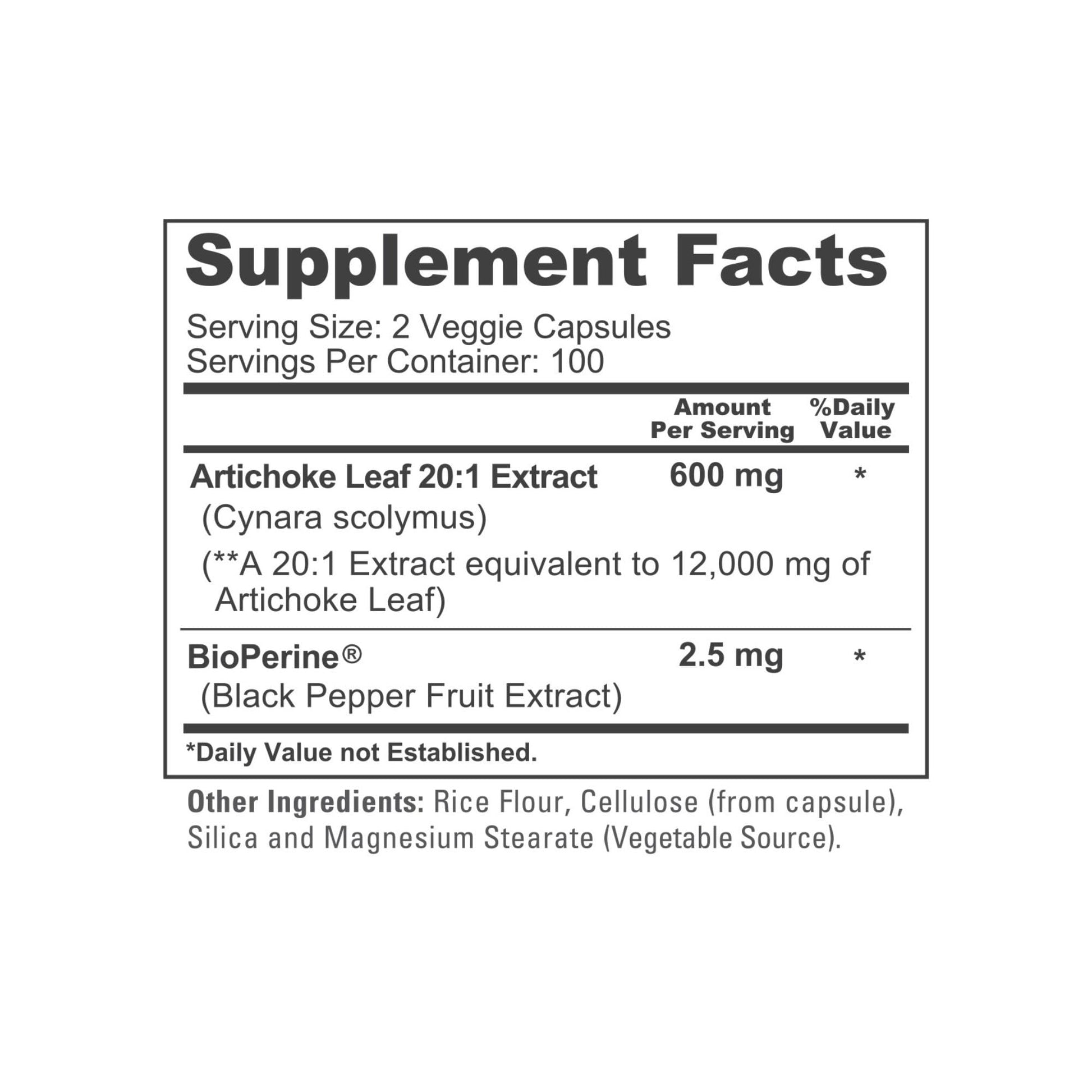 NusaPure Artichoke Extract hundred day supply bottle layout view