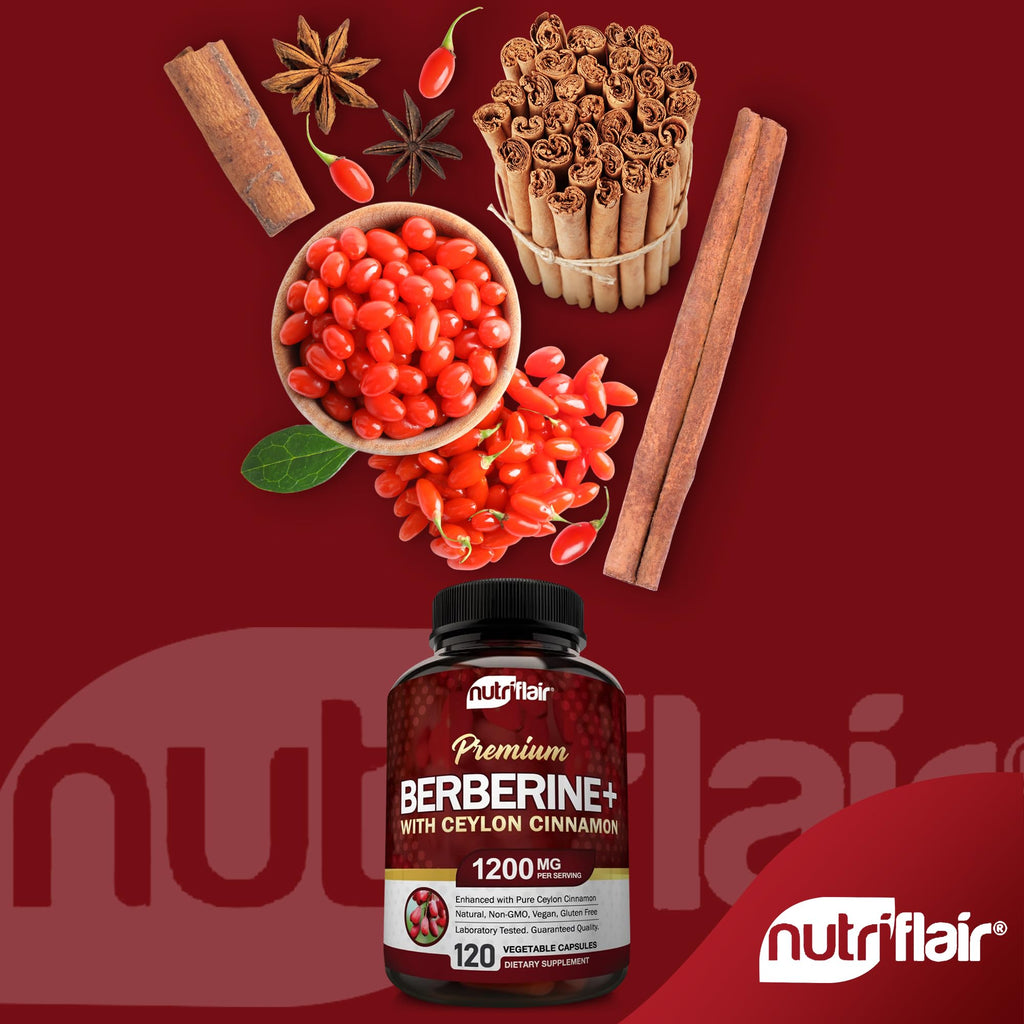 Back view of NutriFlair Berberine 1200mg capsules bottle