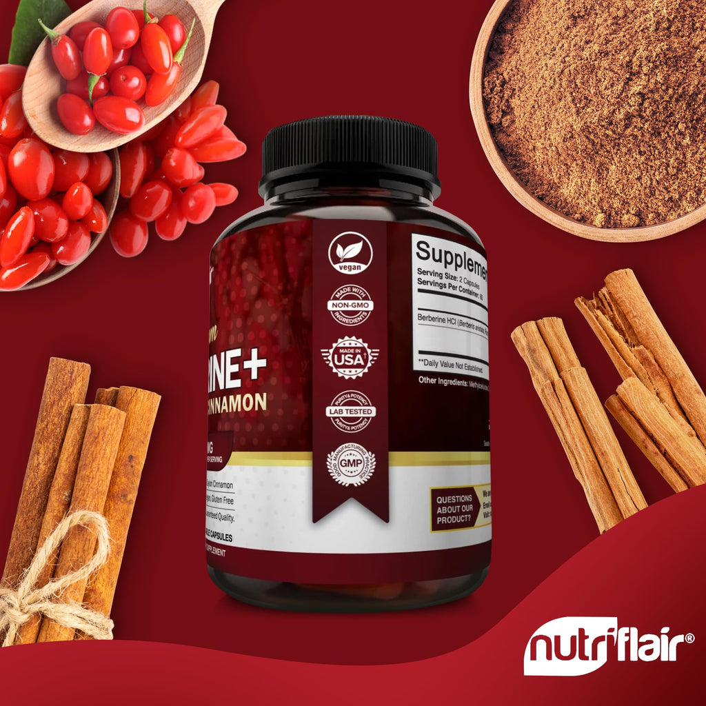 Side profile of NutriFlair Berberine with Ceylon Cinnamon