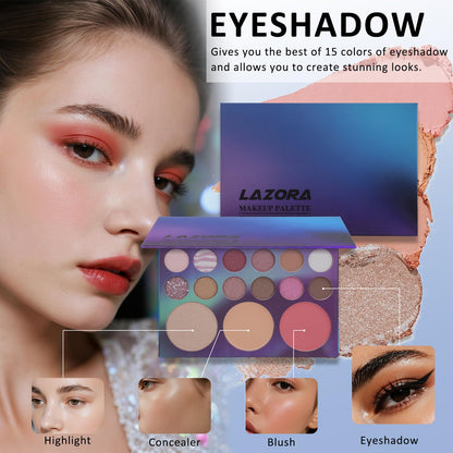 LAZORA travel cosmetics kit for beginners featuring the complete 17 piece setup